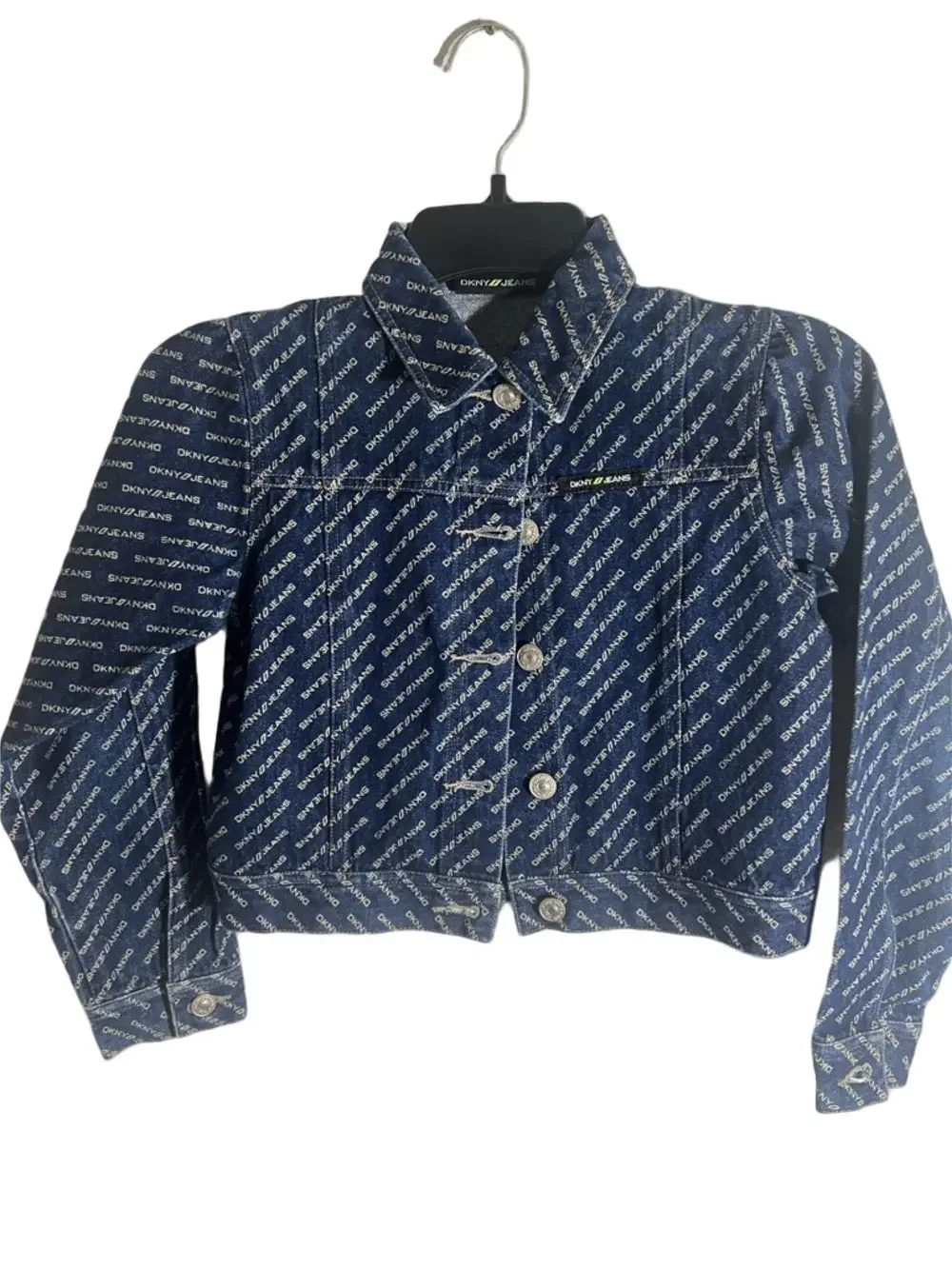 DKNY Jeans Logo Allover Denim Jacket in Navy kids size 10